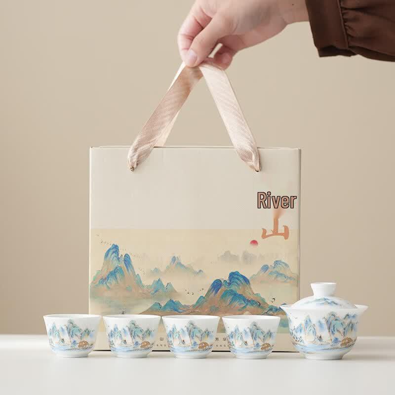 Mutton Fat Jade White Porcelain Gaiwan Tea Set