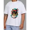 Crewneck T Shirt White Cat Eating Ramen with Chopsticks and Bowl Design for Casual Wear