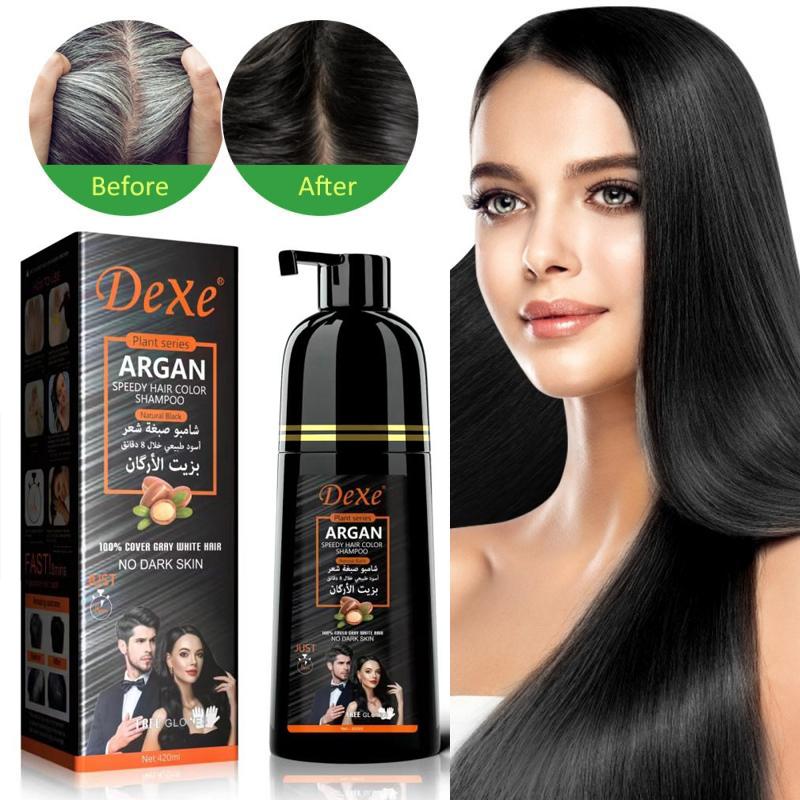 Organik Doğal Argan Hızlı Saç Boyası Şampuanı Siyah Saç Rengi Boyası Gri Beyaz Saçları Kapatmak İçin