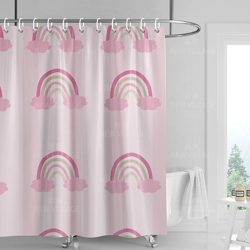 Home shower curtains bathroom Decora waterproof fabric non-slip bathmat water absorption curtain Modern nordic rainbow cute