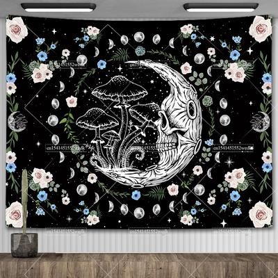 Skull Floral Tapestry Mushroom Skeleton Goth Tapestry Aesthetic Room Decor Moth Moon And Stars Wall Tapestry Home Decoration