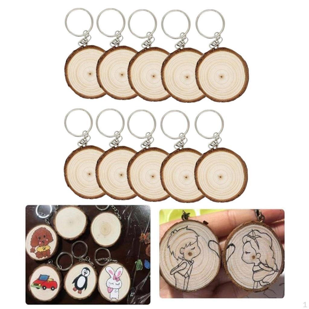 10x Unvollendete Holzscheiben Schlüsselanhänger Holz Schlüsselanhänger