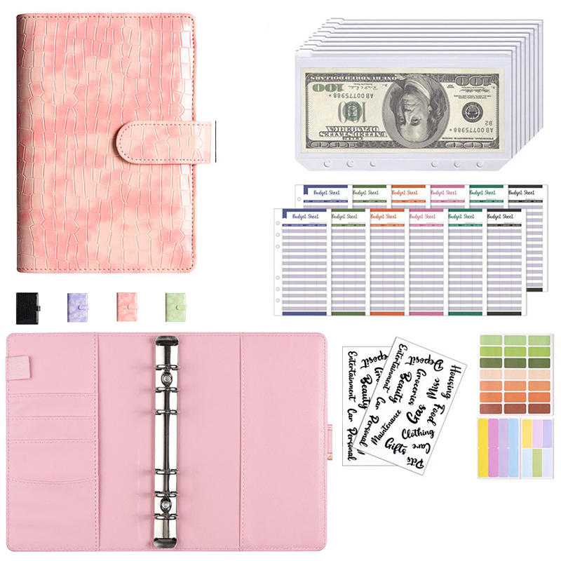 Crocodile Pattern Shell A6 Buget Binder with Cash Envelopes Small Buget Planner for Organizing Saving