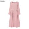 ZANZEA Dames Vierkante Hals Lange Mouwen Geplooide Hoge Taille Elegante Feest Midi Jurk