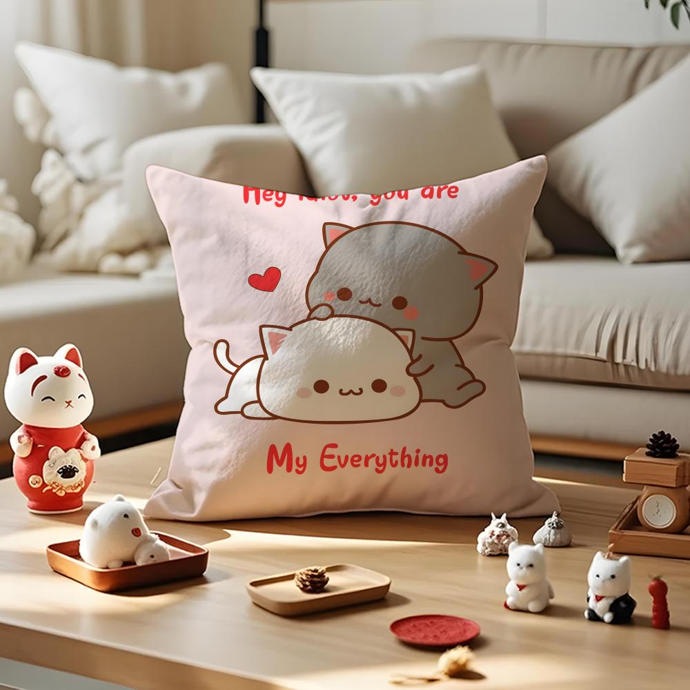 Bubu duda Mochi Peach Cat Cushion Cover Silky Short Plush with Invisible Zipper Dustproof Sofa Pillow Cover for Home Decor