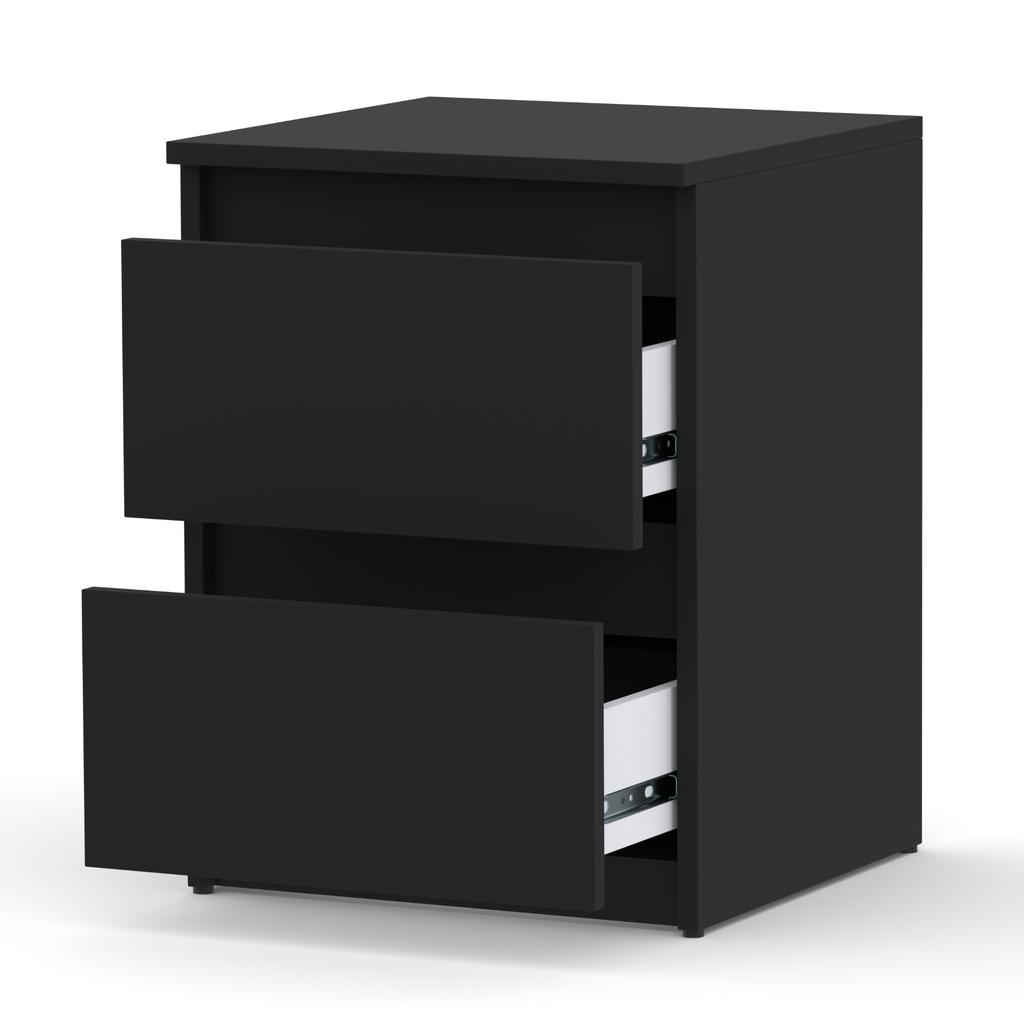 Black Bedside Cabinet 40Cm 2 Drawers Large High Bedside Table Nakastlik Loft