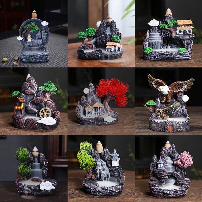 Creative Resin Backflow Incense Burner: Mountain Stream Sandalwood & Agarwood Home Decor.