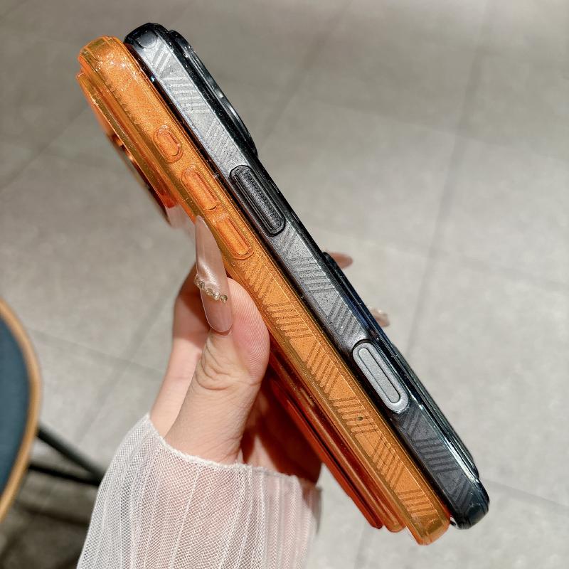 New Translucent Glitter Hard PC Card Holder Bracket Shockproof Phone Case For iPhone 17 Pro Max 15 13 13 16 Pro Max Back Cover