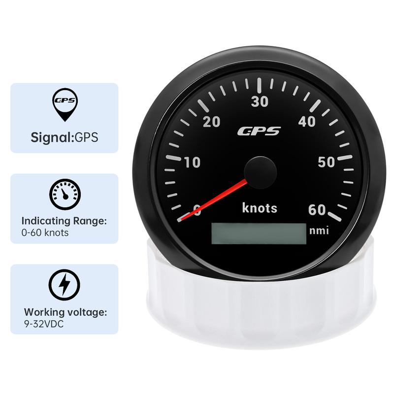 30Knots 60Knots 85mm GPS Speedometer Gauge with Antenna 7 Color Light Speed Meter Odometer Boat Yacht Waterproof 12V24V Custom