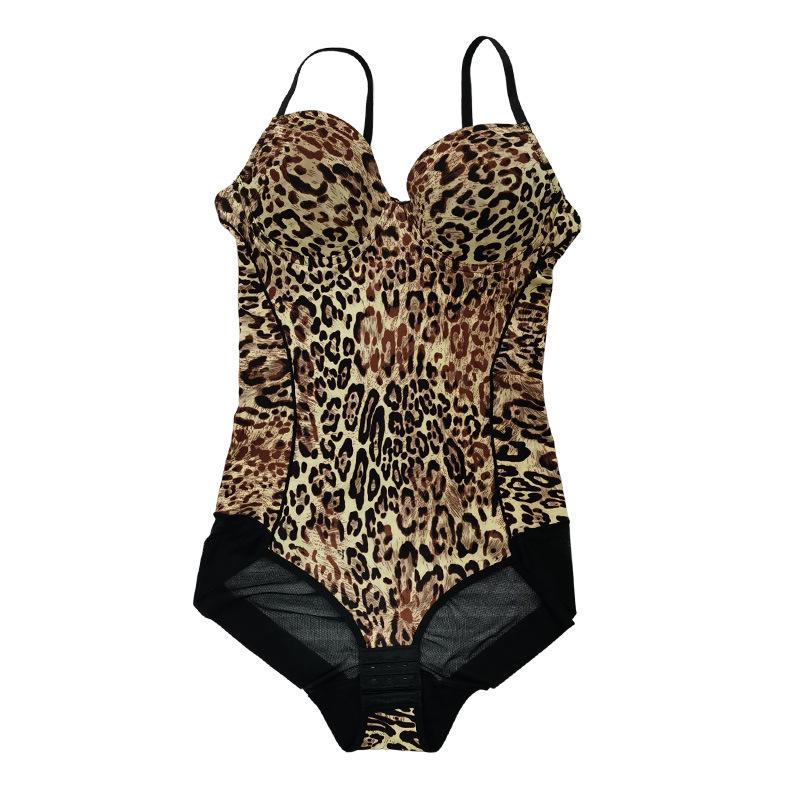 Leopard Print Body Shaper: Push-up Bra & Tummy Control Waist Cincher with Adjustable Straps