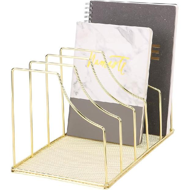 

Органайзер для сортировки файлов Simmer Stone, 5-секционная стойка-подставка для журналов, настольная проволочная подставка для книг для почты, бумаги, документов, папок, записей и стола золотой