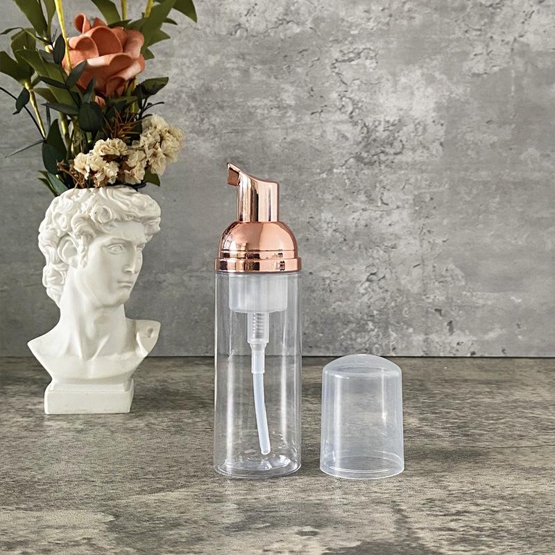 In Stock: 60ml Clear PET Foaming Facial Cleanser Bottle with Press-Top for Travel or Hotel