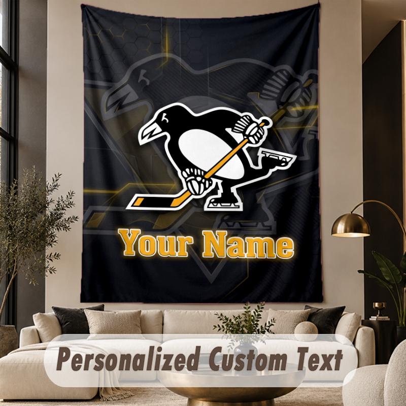 Custom Text Tapestry Pittsburgh Penguins Print Wall Tapestry Indoor Living Room Wall Decor