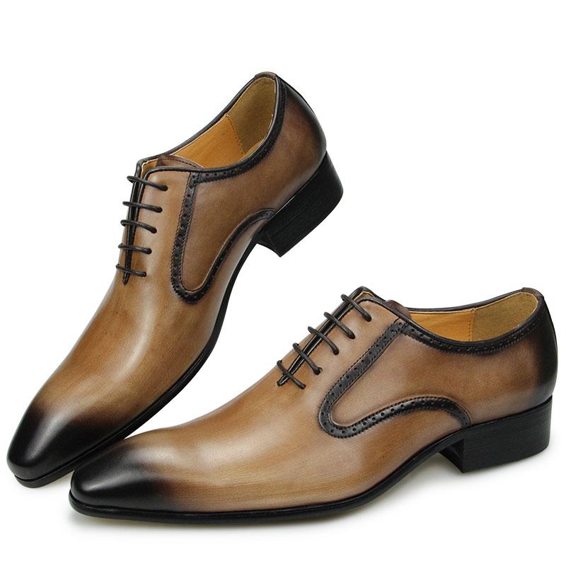 Fashion Hot selling Men Shoes For Formal Business Dress Suits Handmade Genuine Leather Oxfords Footwear Wedding Party Black Khaki Color