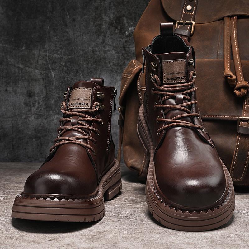 Men's Retro High-Top Martin Boots – Lightweight, Breathable, British Style Motorcycle and Work Boots for Autumn/Winter.