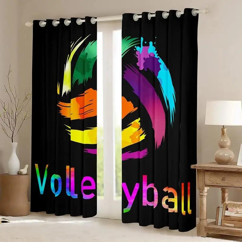 Perdele Seria Volei 3D Perdele cu Tematică Joc Sportiv Draperii pentru Dormitor Copii Băieți Fete Perdea de Fereastră Abstractă 2 Bucăți