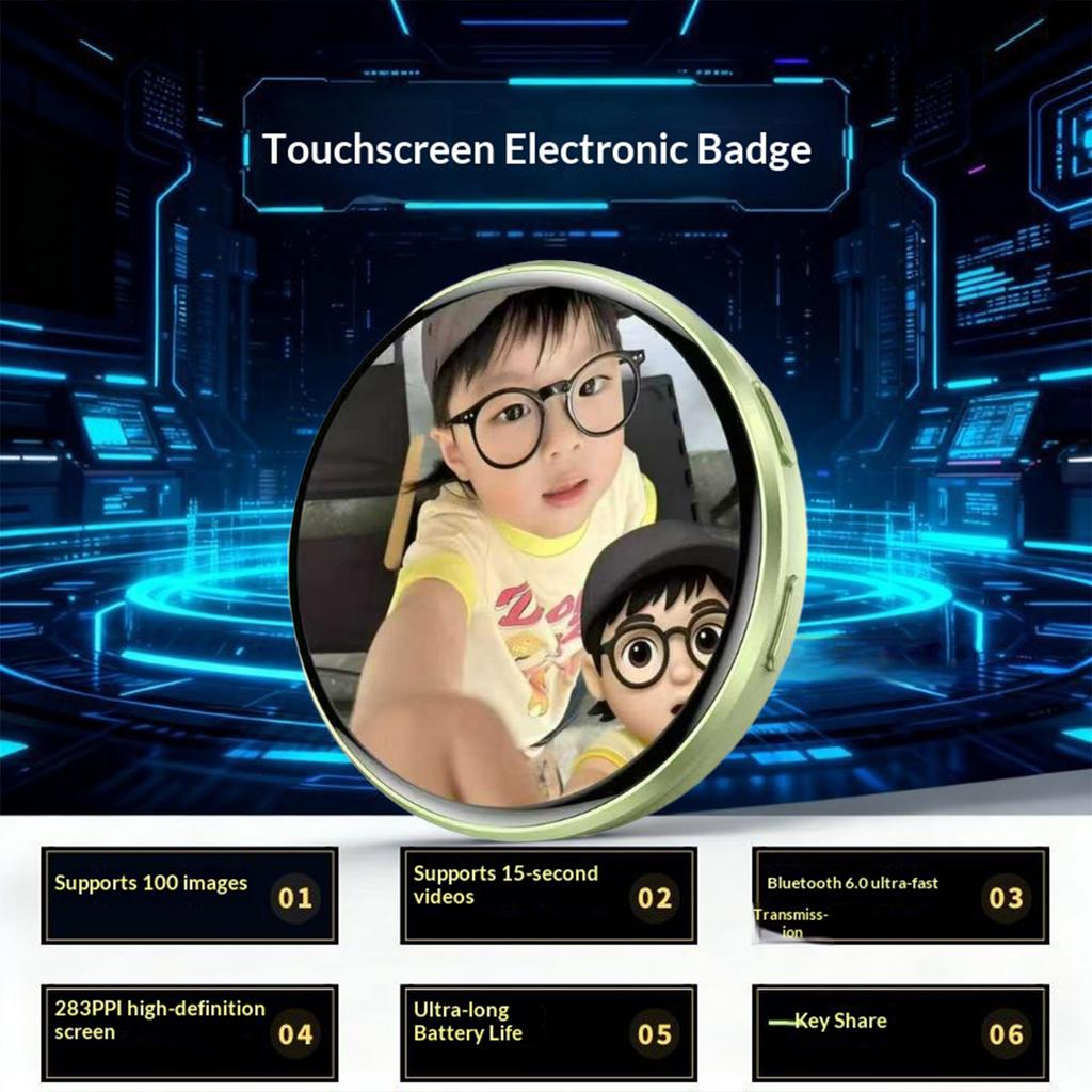 Insignă Electronică Dinamică Smart Bluetooth Insignă Anime Ecran Digital de Afișare Modă E-Insignă, Cadou Afișare Text Videoclipuri Scurte