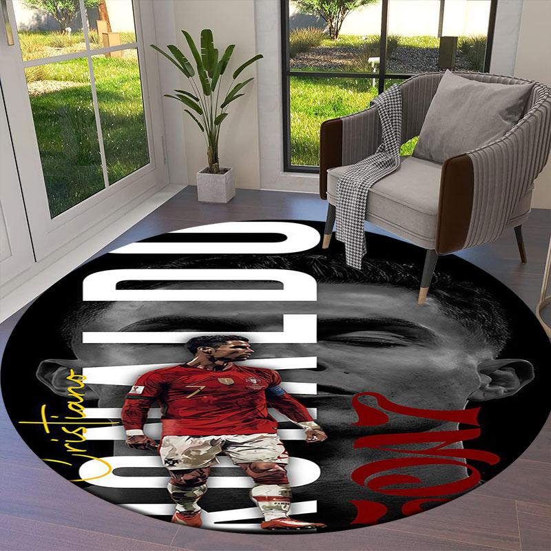 Kulatý koberec CR7, Koberec do obývacího pokoje, ložnice, k pohovce, herny, Dekorace, Protiskluzová podložka