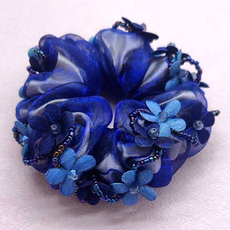 Doppelkopf-Perle Dickdarm Haargummi Neuer Meteor Organza Haarband Hochsteck-Ball Blume Kopfschmuck für Mütter Haargummi