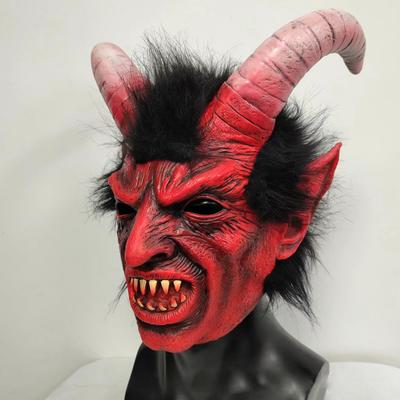 Horror Lucifer Face Red Demon Mask Cosplay Devil Animal Horn Latex Masks Helmet Halloween Carnival Terror Party Costumes Props