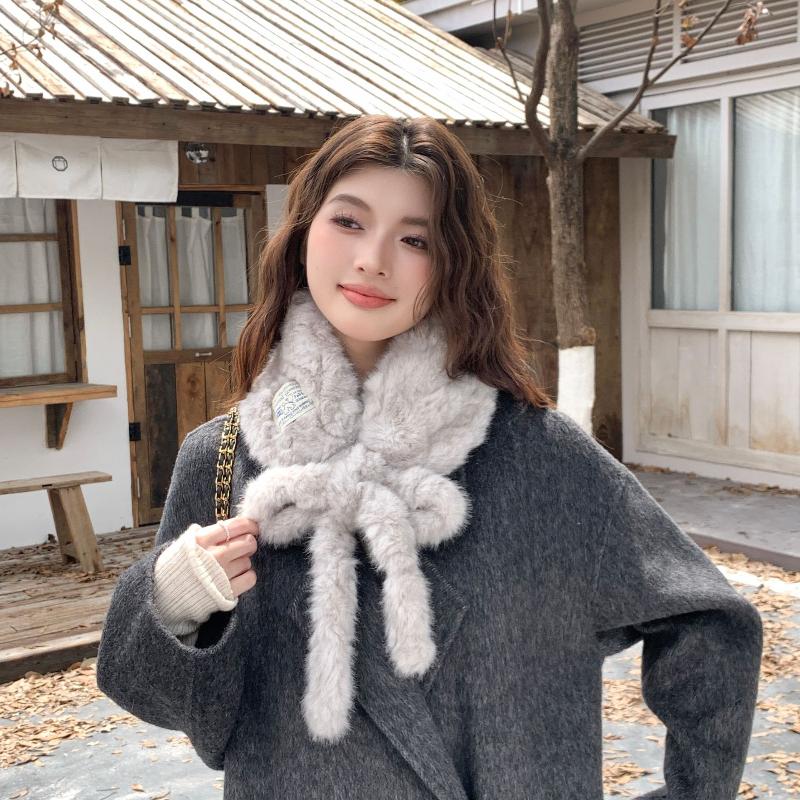 Women Soft Plush Scarf Winter Thicken Warm Faux Rabbit Fur Snood Scarves Outdoor Cold-Proof Neck Collar Neckerchief