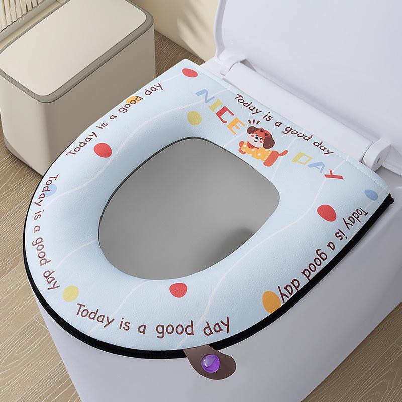 

Toilet seat cover with hook and loop fastener, zippered seat cushion, winter toilet seat cover, embroidered pattern, toilet seat cover pad