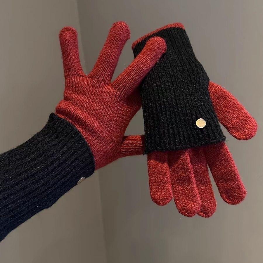 Women's Extra Long Color Block Wool Blend Windproof Gloves - Winter Cycling & Warmth