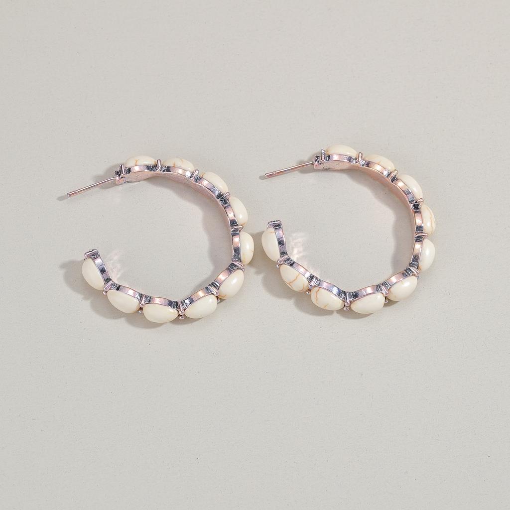 Bohemian Style Turquoise Bead Ring Earrings for Women, Versatile for Daily Wear