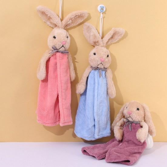 Hand Towel Strong Water Absorption Comfortable Microfiber Cartoon Rabbit Design Hanging Coral Fleece Cleaning Cloth Household Supplies