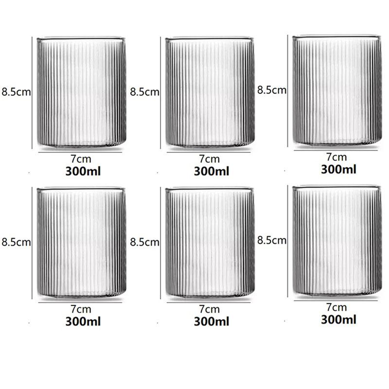 6/4/2/1Pcs Japanese Ribbed Glass Coffee Mug Heat-Resistant Striped Glass Cup Transparent Home Drink Juice Water Beer Wine Glass