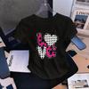 Womens WaistDefining Elastic T Shirt Pink Checkered Love Printed Short Sleeve Round Neck Top Tee Cartoon Tshirts