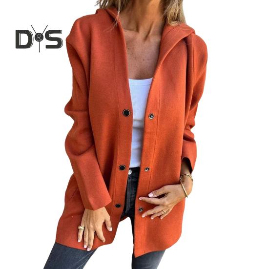 Fall Winter Women Coat Hooded Button-down Solid Color Thick Pockets Loose Cardigan Mid Length Outdoor Travel Shopping Dating Overcoat
