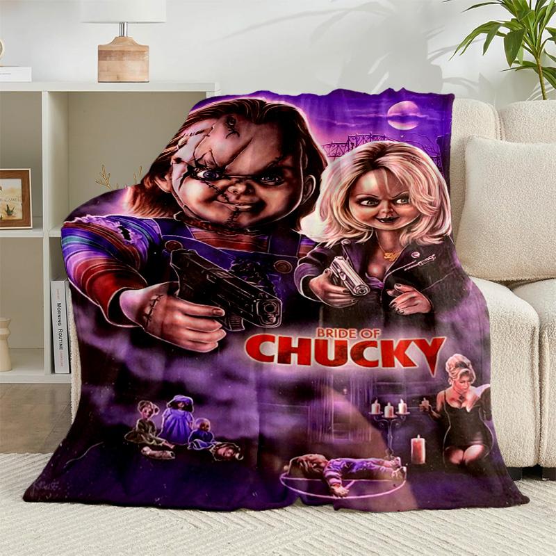 1pz Plaid di Flanella Horror di Halloween di Chucky Regalo, Adatto Sia per Uomini Che per Donne, Morbido Ideale per Letti e Divano, Regalo di Compleanno o Natale
