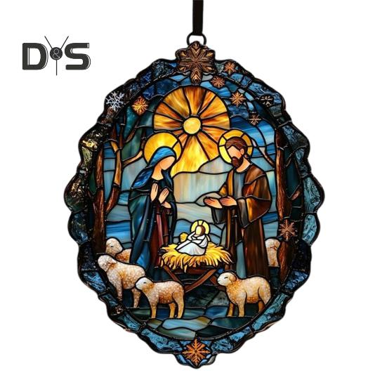 Weihnachtskrippe, handgefertigt, runder Sonnenfänger, Babys erstes Weihnachtsfest, christliches religiöses Geschenk für Baum, Fensterdekoration