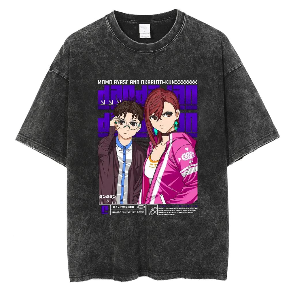 Washed Japanese Anima Dandadan Tshirt Retro Yk Short Sleeves Harajuku Casual Cotton Tshirt Oversized Trendy Unisex Tshirt