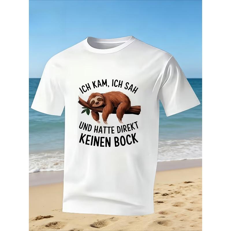 European sizes Humorous Sloth Graphic with German Phrase T-Shirt - "I'm Not Lazy, Just in Energy-Saving Mode" Black Casual Shirt for Men