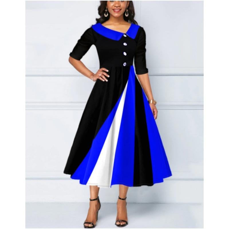 QICED Fashion Summer Spring 1/2 Sleeves V-Neck Casual Dresses