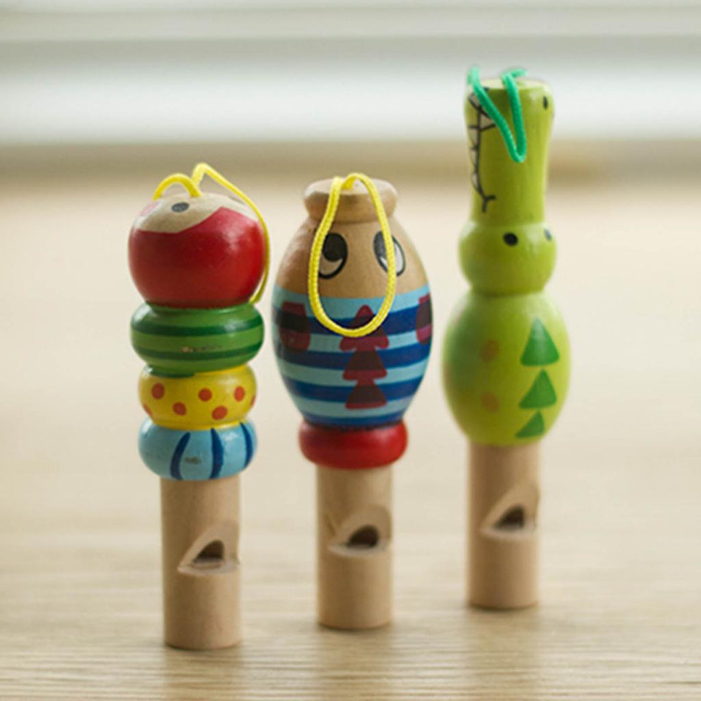Wooden Whistle Cartoon Mini Flute Colorful Musical Toy Music Instrument for Kids Children