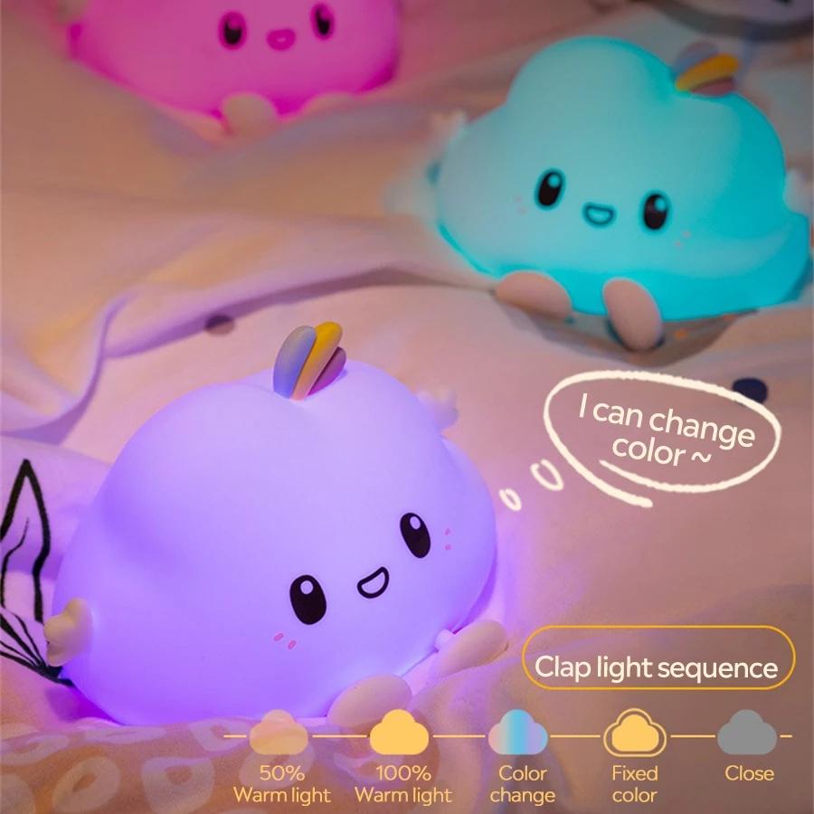 New Creative Little Cloud LED Night Light Bedside Soft Silicone Remote Control Pat Warm Night Light Lamp For Baby Kids Gift