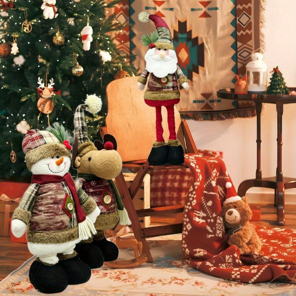 1/3 Stück Festliche Weihnachtsdekorationen Elegante Karierte Santa-, Schneemann- und Rentierfiguren - Perfekt für Zuhause, Schaufensterdekoration