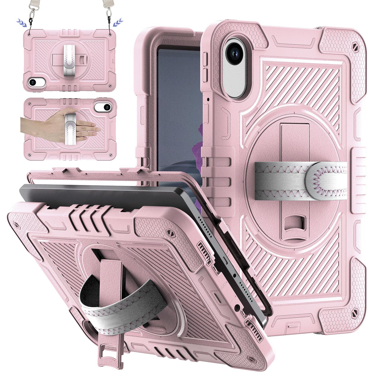 

360 Rotating Stand Case for Xiaomi Redmi Pad 2 2025 11.0inch Model 25040RP0AG Silicone+PC Hybrid Armor Cover with Shoulder Strap Redmi Pad 2 2025 розового золота