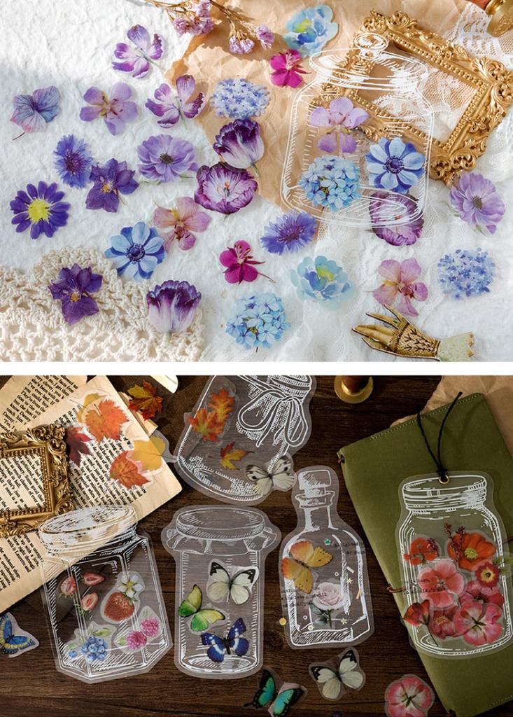 Moin Moin Sticker Flakes In a 35 Stickers Per Type X 8 Types Stickers In Bulk Clear White Green Purple Autumn Realistic Flower Glass 2404sl295 Bottle,