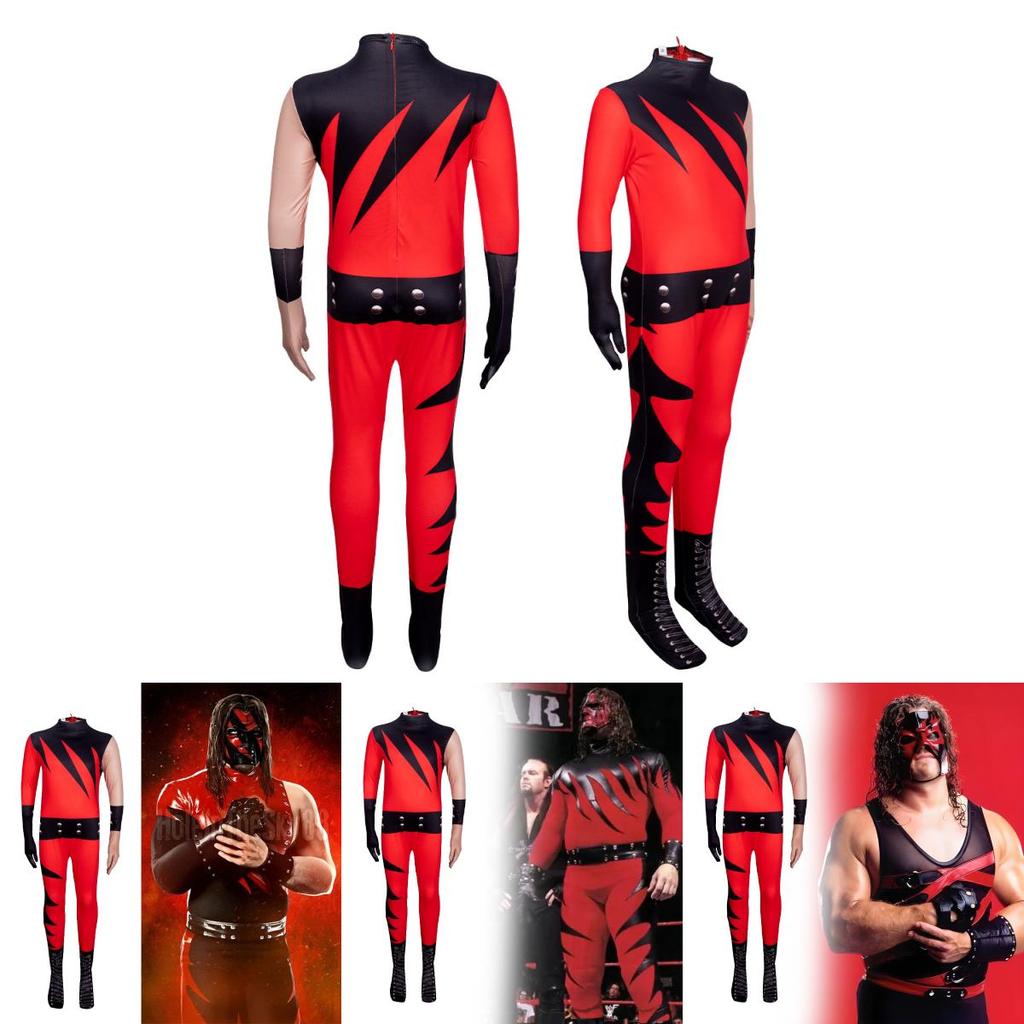 Wwe Kane Costume Kids Cosplay Jumpsuit With Mask For Halloween Party