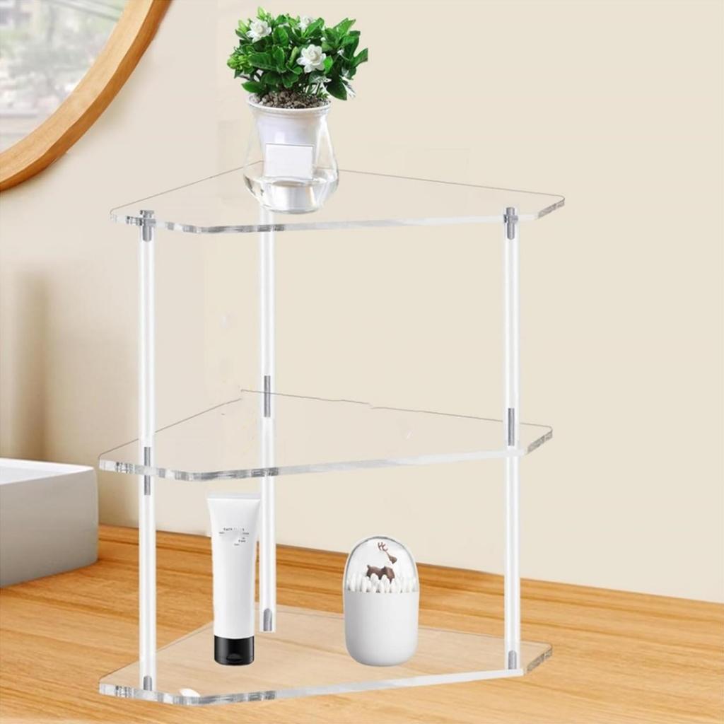 Acrylic Corner Side Table Small 3 Tier Triangular End Table for Living Room Bedroom Study Arrangement
