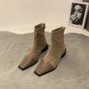 Woman Ankle Boots Fashion Fur Suede Mid Heel Short Boots Autumn Winter Ladies Elegant Square Toe Back Zippers Botas Mujer 2025
