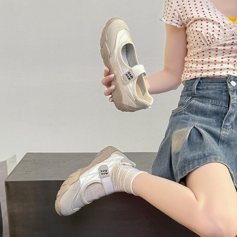 2025 Summer New Korean Version Round Head Little White Board Shoes Women's Velcro Casual Sports Lightweight Mary Jane Single Shoes