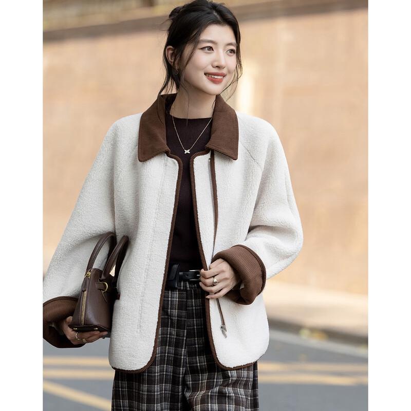 Demana Faux Shearling & Corduroy Colorblock Lapel Coat