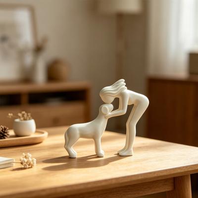 Frau und Hund Skulptur 3D-gedruckte Tischplatte Frauen küssen Hund Figur für Wohnzimmer Büro Heim Schreibtisch Regal Dekor