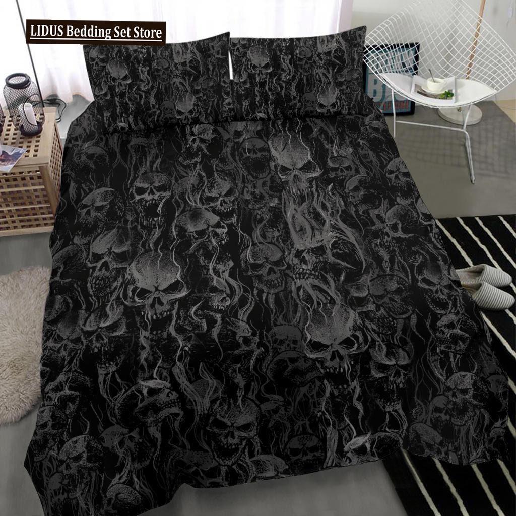 Skull Chevalier Duvet Cover Set King Size Horror Skeleton Bedding Set Day Of The Death Comforter Cover 2/3pcs For Boys Men Gifts