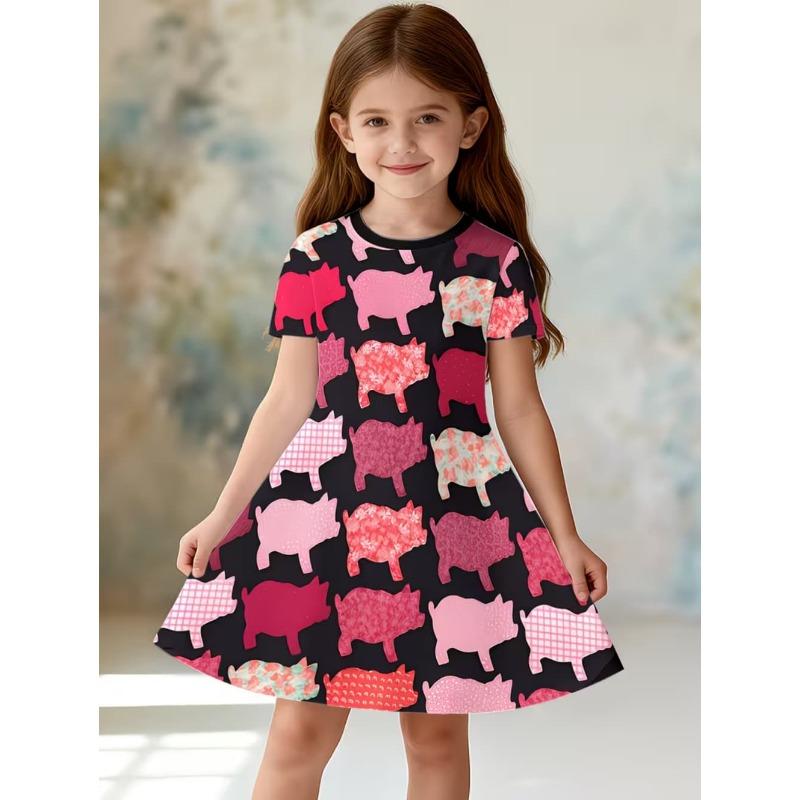 Girl Clothes Cute Cartoon Graphic Printed Girls' Princess Dress Summer Casual